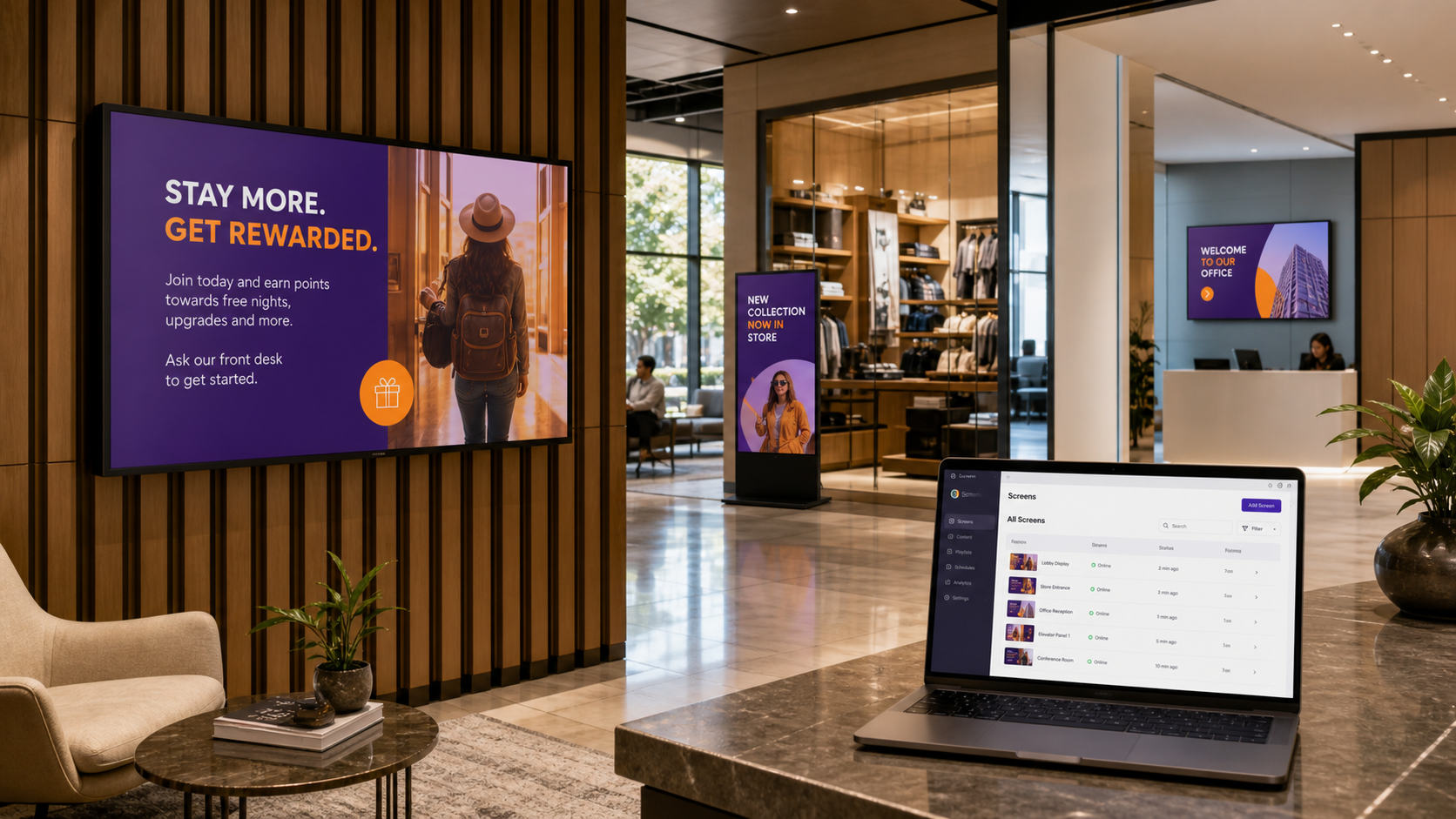 A network of digital signage screens controlled from one dashboard